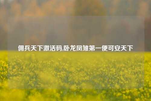 佣兵天下激活码,卧龙凤雏之一便可安天下