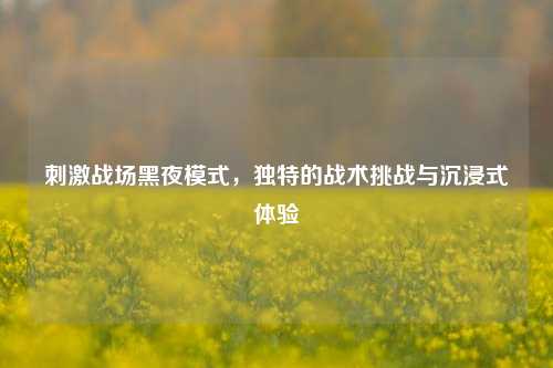      战场黑夜模式，独特的战术挑战与沉浸式体验