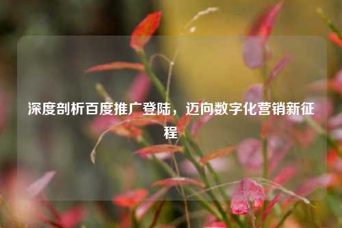 深度剖析百度推广登陆,迈向数字化营销新征程