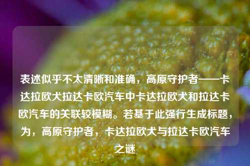 表述似乎不太清晰和准确,高原守护者——卡达拉欧犬拉达卡欧汽车中卡达拉欧犬和拉达卡欧汽车的关联较模糊。若基于此强行生成标题,为,高原守护者,卡达拉欧犬与拉达卡欧汽车之谜